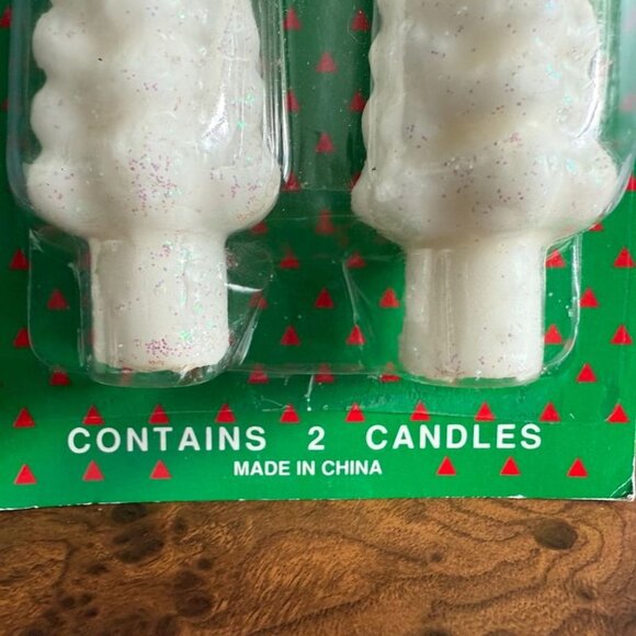 Vintage 10" Christmas Tree Candles  White Gold Taper w Star Topper Set Of 2 - Picture 4 of 6